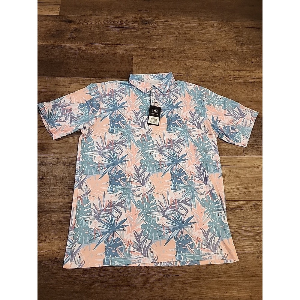Waggle Men's Golf‎ Polo Shirt Fairway Flamingo Stretch XL Poly Spandex - NWT